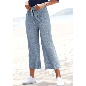NWT Lascana Pull On High Waisted Belted Wide leg Pants Marine Blue Womens Size 4